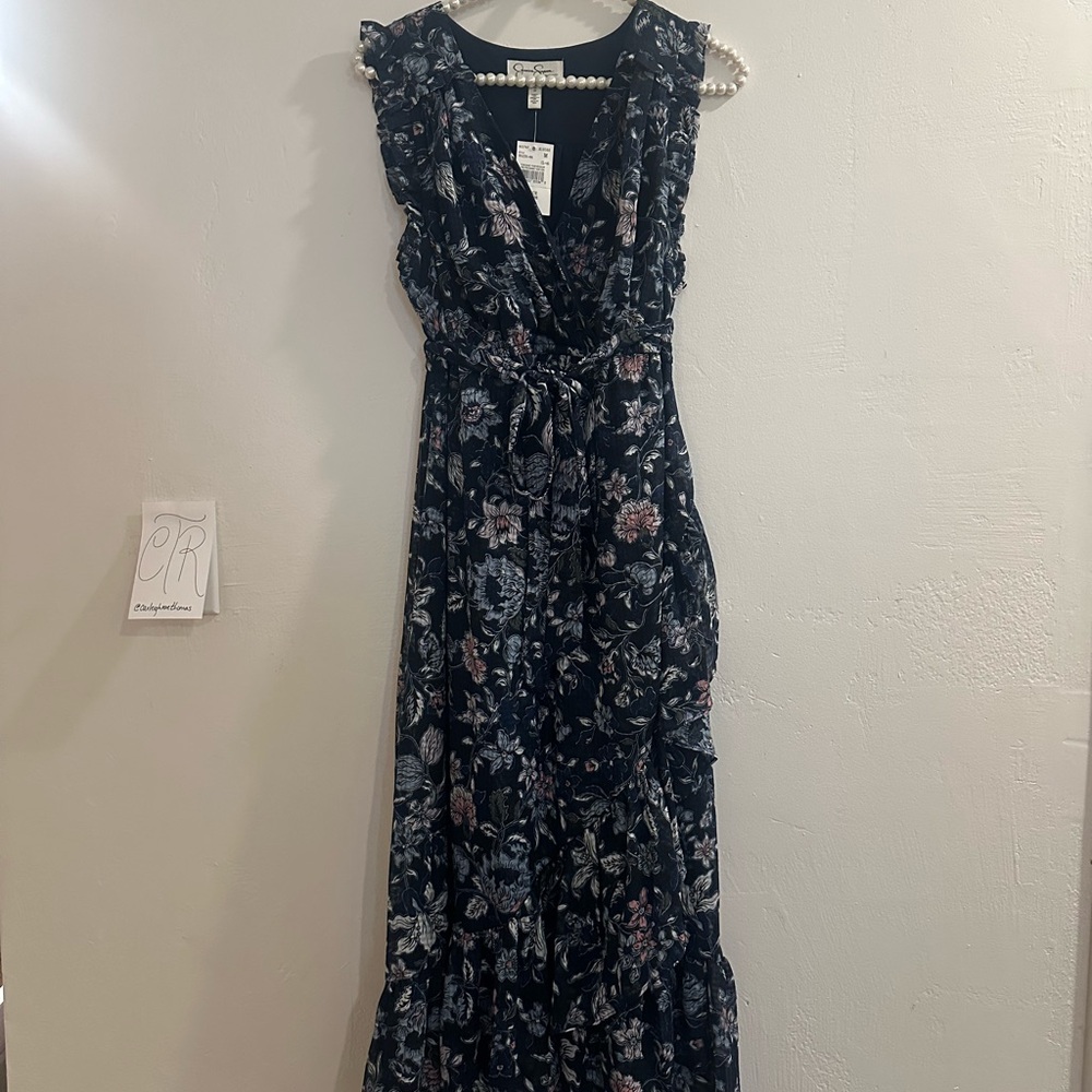 Jessica Simpson Blue and White Ruffled Tiered Maxi Dress NWT